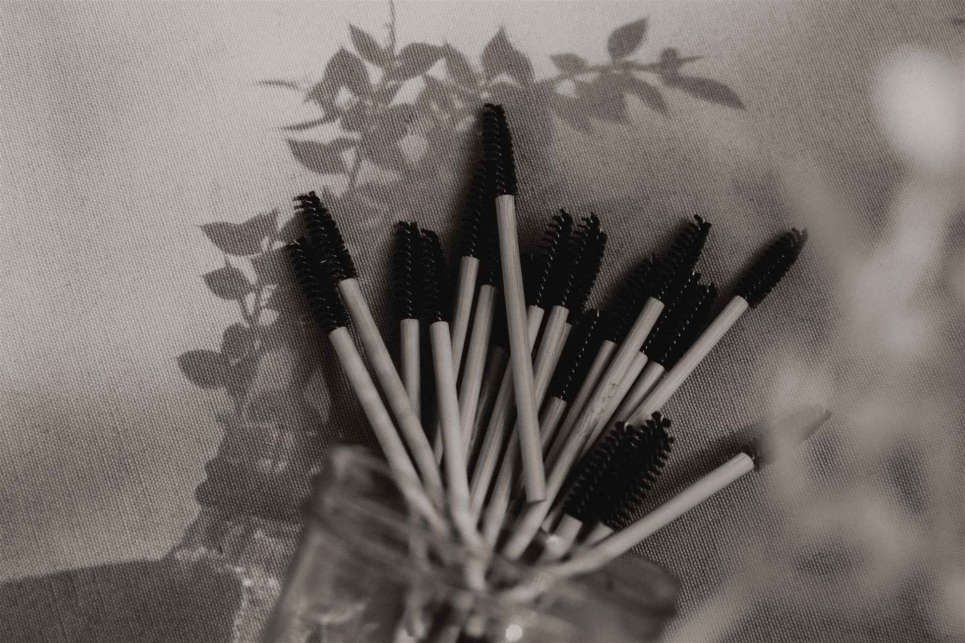 Close-up of biodegradable bamboo mascara wand bristles